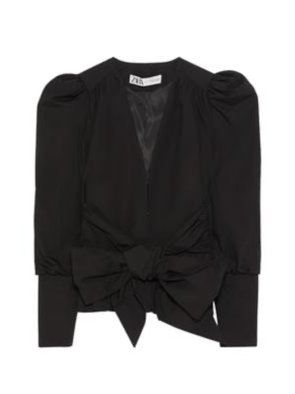 Zara M Balloon Sleeve Jacket Top Black Ribbon Bow Tie